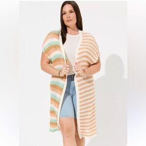 Torrid Multicolor Duster Vest Sweater Long Crochet Knit Size 1/2 (1X/2X)